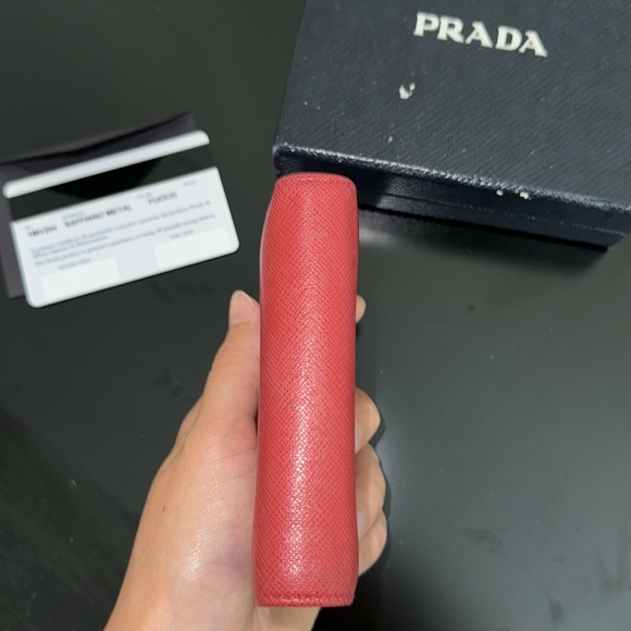 Prada Red Wallet Vintage 1Mv204 Fuoco Saffiano w/Authentication Card - Picture 8 of 12